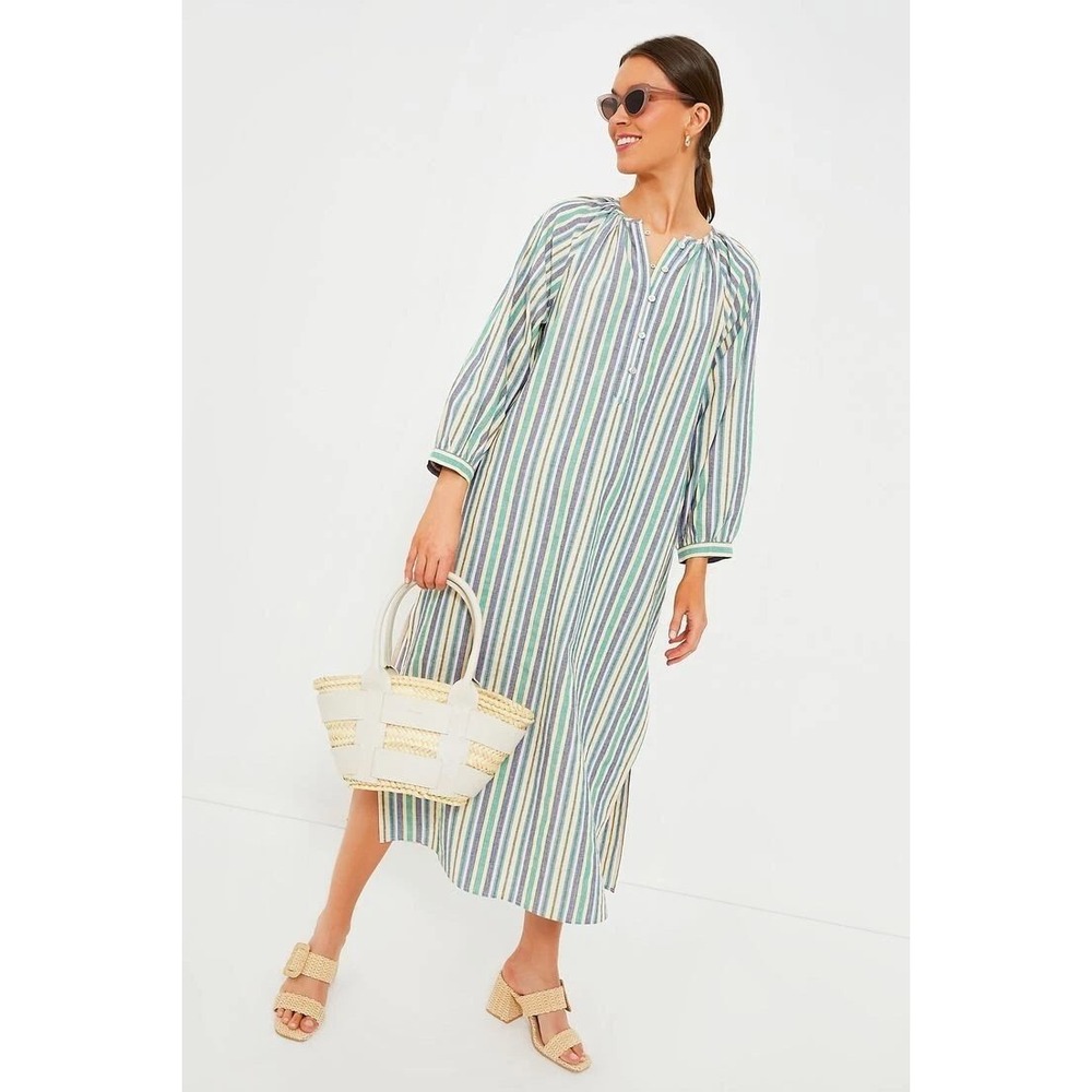 Tuckernuck Pomander Place Heidi Kaftan Maxi Dress S Zephyr Stripe Gauze Coastal